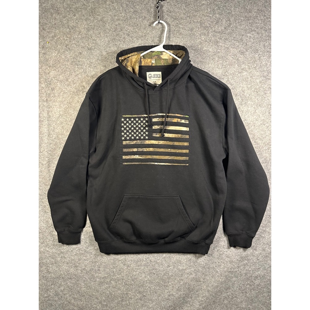 Jedco Mens 2XL Black Hoodie Camouflage American Flag PatrioticPullover Camo Hood